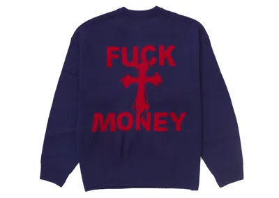 Pre-owned Supreme Men's  Fuck Money Sweater In Navy Blue