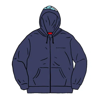 Pre-owned Supreme Men's  Globe Zip Up Hooded Sweatshirt In Navy Blue