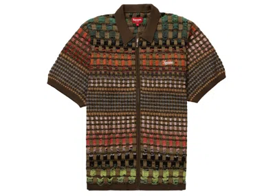 Pre-owned Supreme Men's  Gradient Grid Zip Up Polo In Brown