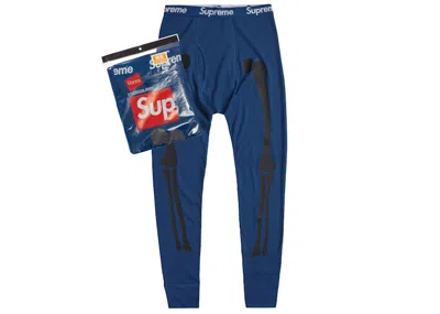 Pre-owned Supreme Men's  Hanes Bones Thermal Pant (1 Pack) In Blue