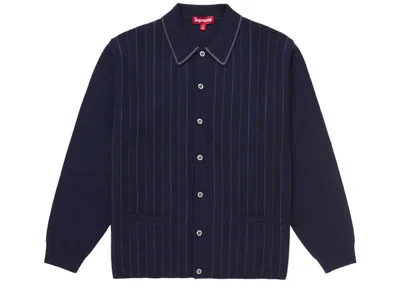 Pre-owned Supreme Men's  Herringbone Cardigan In Navy Blue