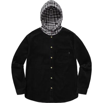 Pre-owned Supreme Men's  Hooded Blocked Corduroy Shirt In Black/gray