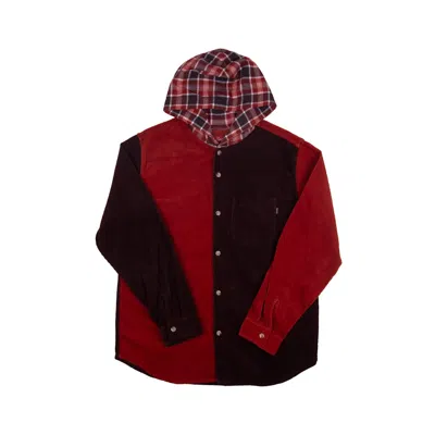 Pre-owned Supreme Men's  Hooded Blocked Corduroy Shirt In Orange/burgundy In Multi