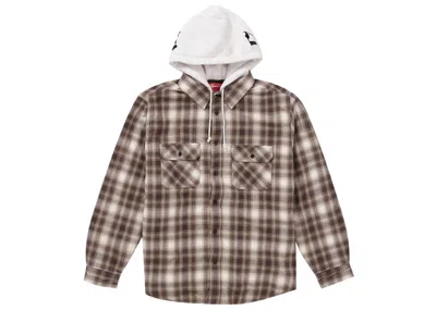 Pre-owned Supreme Men's  Hooded Flannel Zip Up Shirt In Brown