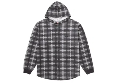 Pre-owned Supreme Men's  Hooded Plaid Knit Shirt In Black