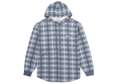 Pre-owned Supreme Men's  Hooded Plaid Knit Shirt In Blue