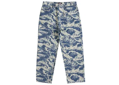 Pre-owned Supreme Men's  Hysteric Glamour Cars Baggy Jean Teal In Washed Indigo