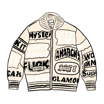 Pre-owned Supreme Men's  Hysteric Glamour Logos Zip Up Sweater In Natural