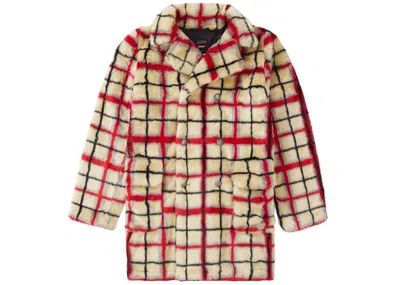 Pre-owned Supreme Men's  Jean Paul Gaultier Double Breasted Plaid Faux Fur Coat In Offwhite