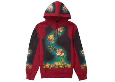 Pre-owned Supreme Men's  Jean Paul Gaultier Floral Print Hooded Sweatshirt In Cardinal