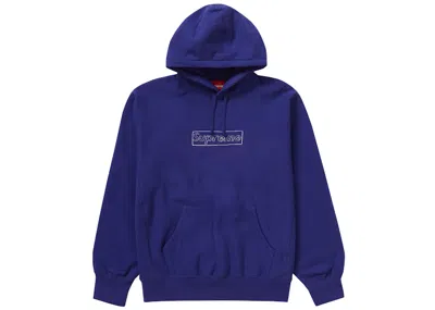Pre-owned Supreme Men's  Kaws Chalk Logo Hooded Sweatshirt In Washed Navy Blue