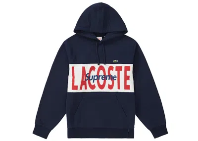 Pre-owned Supreme Men's  Lacoste Logo Panel Hooded Sweatshirt In Navy Blue