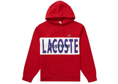 Pre-owned Supreme Men's  Lacoste Logo Panel Hooded Sweatshirt In Red