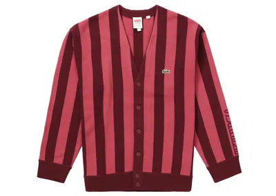 Pre-owned Supreme Men's  Lacoste Stripe Cardigan In Burgundy