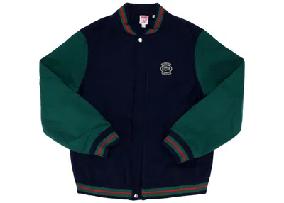 Pre-owned Supreme Men's  Lacoste Wool Varsity Jacket In Navy Blue