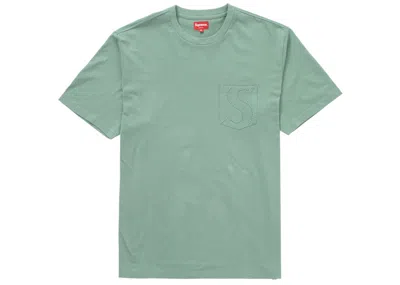 Pre-owned Supreme Men's  Laser Cut S Logo Pocket Tee Shirt In Dusty Teal In Blue