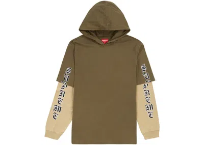 Pre-owned Supreme Men's  Layered Hooded Long Sleeve Top In Olive In Green
