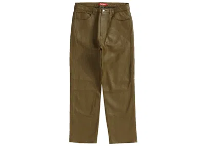Pre-owned Supreme Men's  Leather 5pocket Jean In Olive In Green