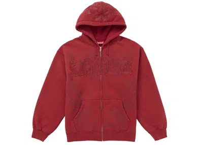 Pre-owned Supreme Men's  Leather Applique Zip Up Hooded Sweatshirt In Burnt Red