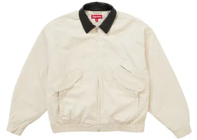 Pre-owned Supreme Men's  Leather Collar Utility Jacket Fw24 In Stone