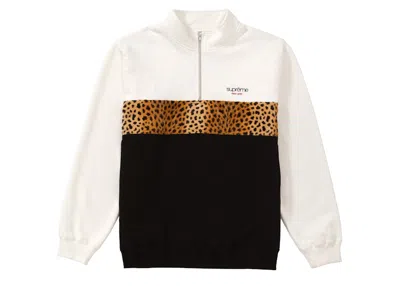 Pre-owned Supreme Men's  Leopard Panel Half Zip Sweatshirt In White