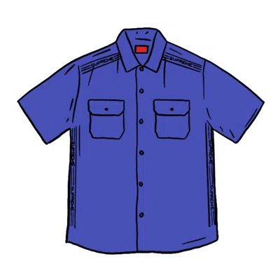 Pre-owned Supreme Men's  Logo Rib Short Sleeve Work Shirt In Dusty Royal