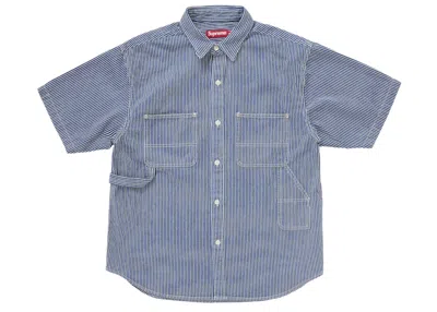 Pre-owned Supreme Men's  Loose Fit Short Sleeve Denim Painter Shirt (ss25) In Blue Pinstripe