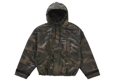 Pre-owned Supreme Men's  Marithé + François Girbaud Hooded Leather Flight Bomber Jacket Camo In Woodland Camo