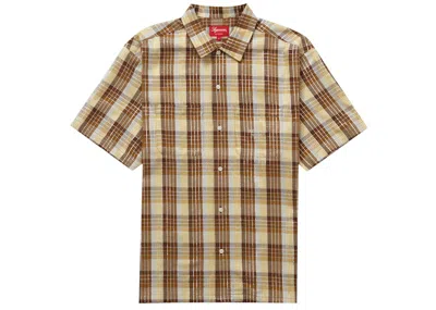 Pre-owned Supreme Men's  Metallic Plaid Short Sleeve Shirt In Brown