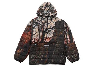 Pre-owned Supreme Men's  Micro Down Half Zip Hooded Pullover In Woods In Brown