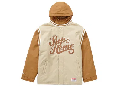 Pre-owned Supreme Men's  Mitchell & Ness Quilted Sports Jacket In Tan