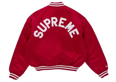 Pre-owned Supreme Men's  Mitchell & Ness Satin Varsity Jacket (fw24) In Red