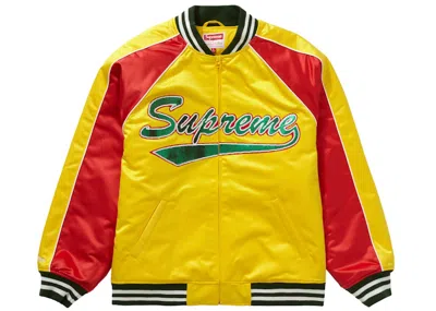 Pre-owned Supreme Men's  Mitchell & Ness Sequin Logo Varsity Jacket In Gold