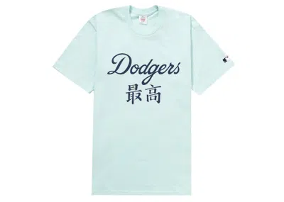 Pre-owned Supreme Men's  Mlb Los Angeles Dodgers Kanji Teams Tee Shirt In Pale Blue