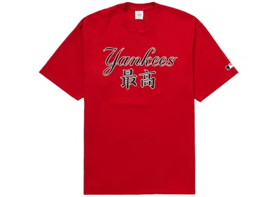 Pre-owned Supreme Men's  Mlb New York Yankees Kanji Teams Tee Shirt In Red