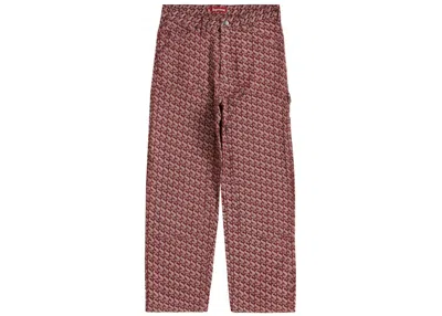Pre-owned Supreme Men's  Monogram Double Knee Denim Painter Pant (fw21) In Red