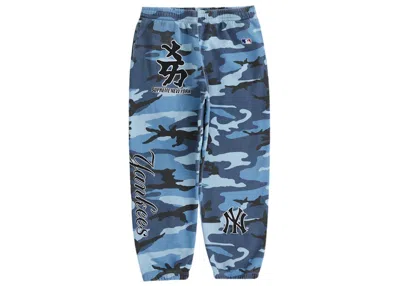 Pre-owned Supreme Men's  New York Yankees Kanji Sweatpant In Blue Camo