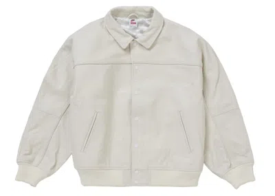 Pre-owned Supreme Men's  Nike Leather Varsity Jacket In White