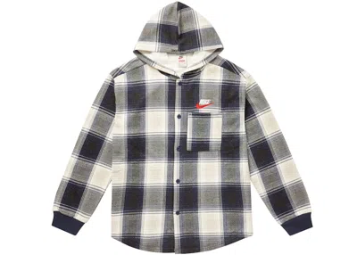 Pre-owned Supreme Men's  Nike Plaid Hooded Sweatshirt In Navy Blue