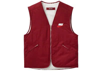 Pre-owned Supreme Men's  Nike Reversible Nylon Sherpa Vest In Burgundy