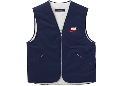 Pre-owned Supreme Men's  Nike Reversible Nylon Sherpa Vest In Navy Blue