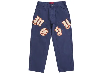 Pre-owned Supreme Men's  Old English Canvas Double Knee Painter Pant In Navy Blue
