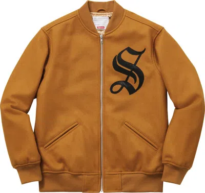 Pre-owned Supreme Men's  Old English Varsity Jacket In Dk Gold