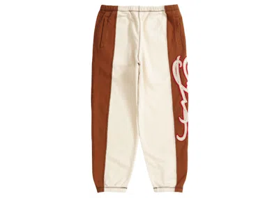 Pre-owned Supreme Men's  Paneled Script Sweatpant In Natural In Brown