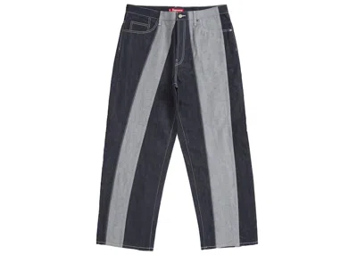 Pre-owned Supreme Men's  Paneled Stripe Baggy Jean In Rigid Indigo