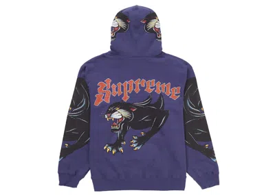 Pre-owned Supreme Men's  Panther Zip Up Hooded Sweatshirt In Washed Navy Blue