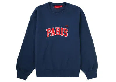 Pre-owned Supreme Men's  Paris Shop Small Box Crewneck Sweatshirt In Navy Blue