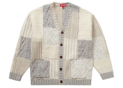 Pre-owned Supreme Men's  Patchwork Cable Knit Cardigan In Ivory