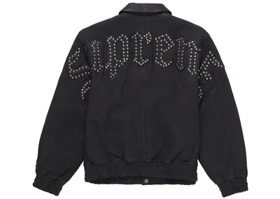 Pre-owned Supreme Men's  Pebbled Leather Varsity Jacket In Black