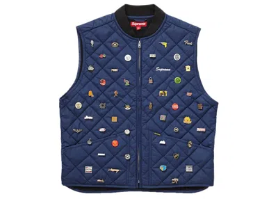 Pre-owned Supreme Men's  Pins Quilted Work Vest In Navy Blue